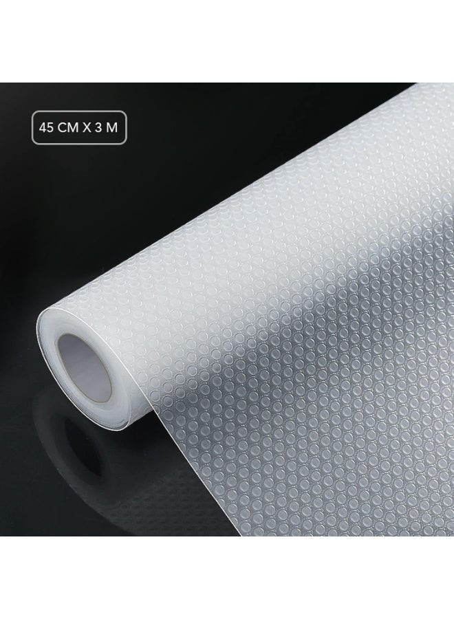 مفرش مقاوم للانزلاق للارفف وادراج المطبخ  ( لفة 45 سم × 3 متر) مفرش طاولة قوي مقاوم للماء للحمام والثلاجة، نسيج متعدد الاغراض (شفاف، ابيض) - Image 3